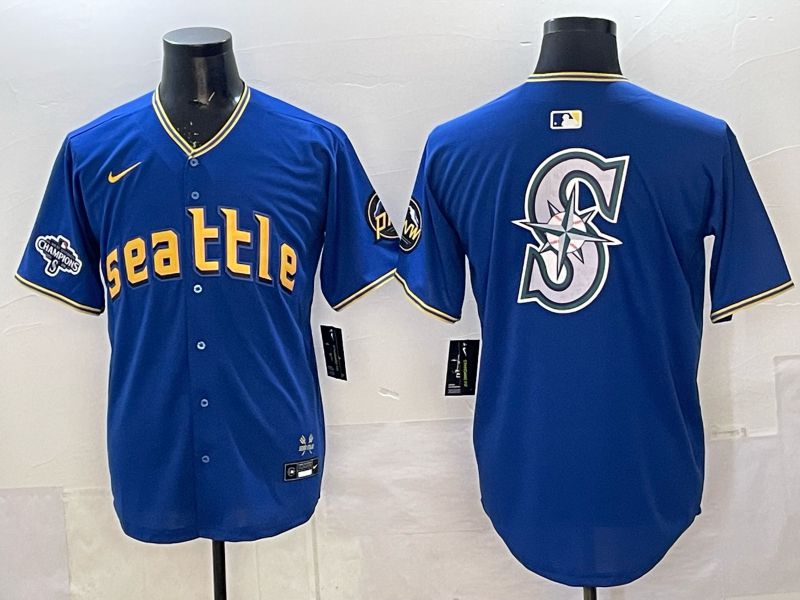 Men 2025 Seattle Mariners Blank Blue City Edition Nike MLB Jersey 34